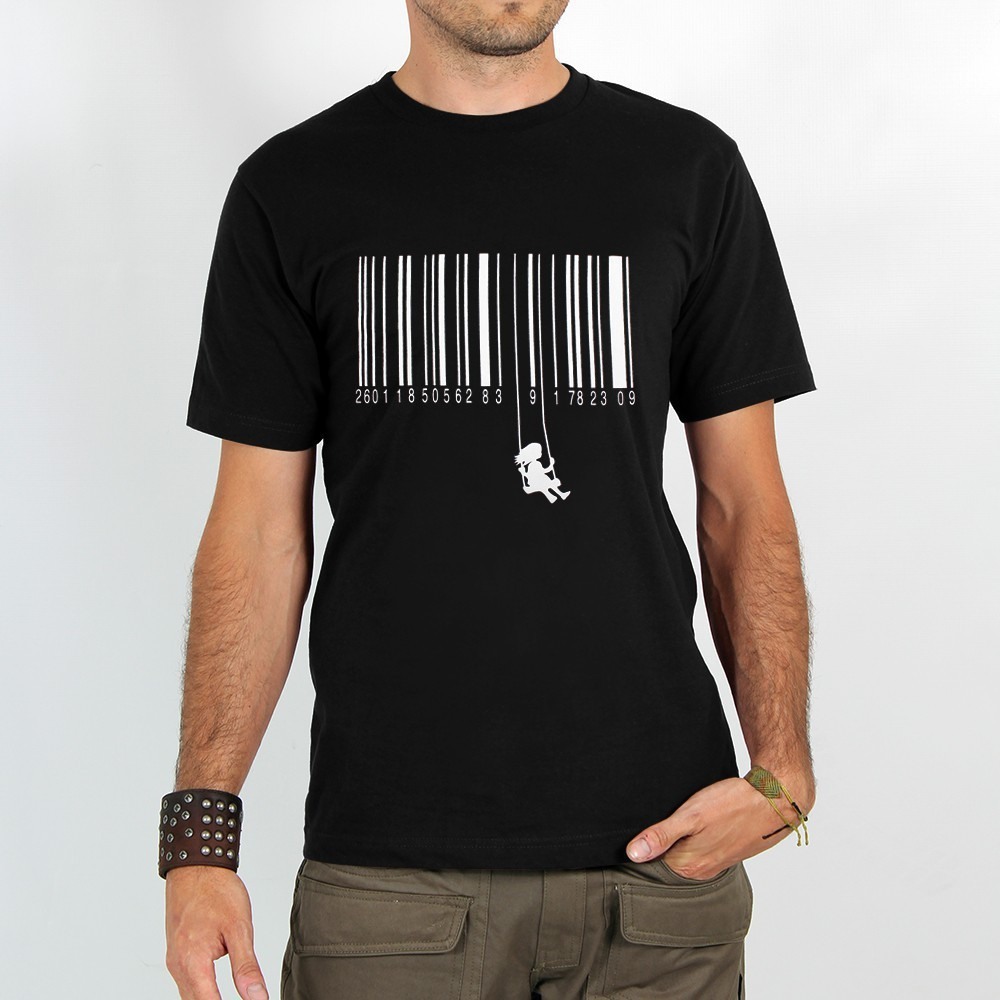 Black Toonzshop Swing Barcode Printed Short Sleeve T-shirt Men T-Shirt | 42938TQOG