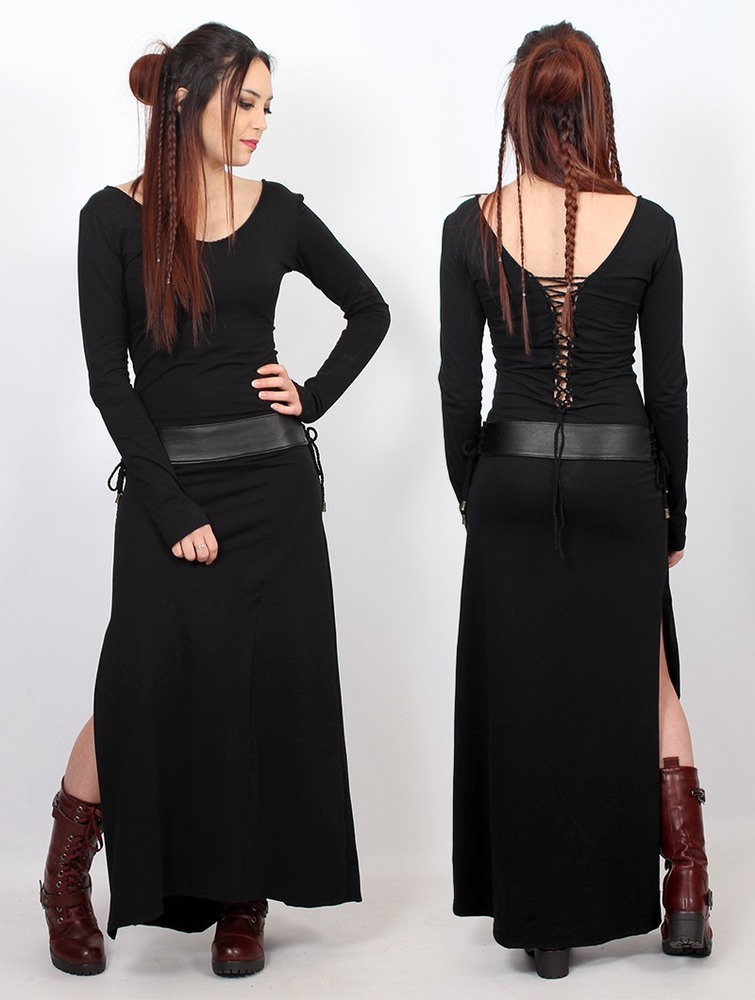 Black Toonzshop Valkyrie Lace-up Split Long Dress Women Dress | 35670GVOM