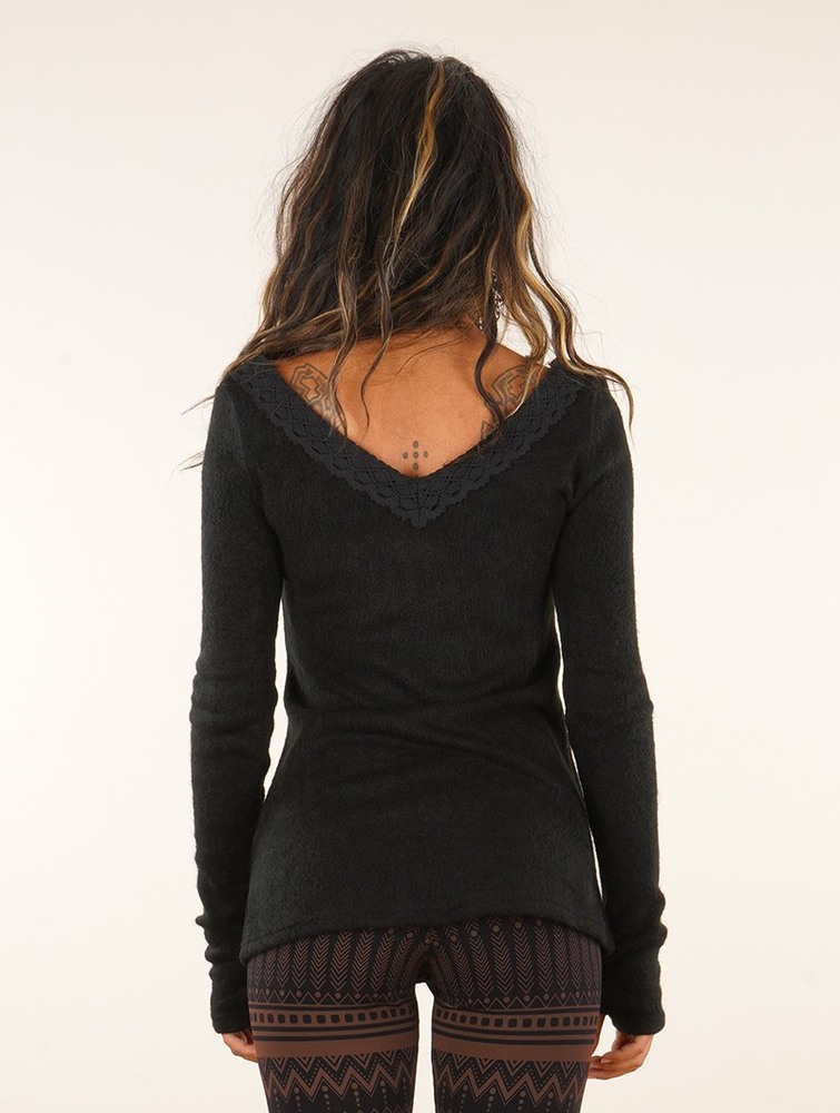 Black Toonzshop Ysälys Reversible Crochet-neck Sweater Women Sweater | 32896DUJX