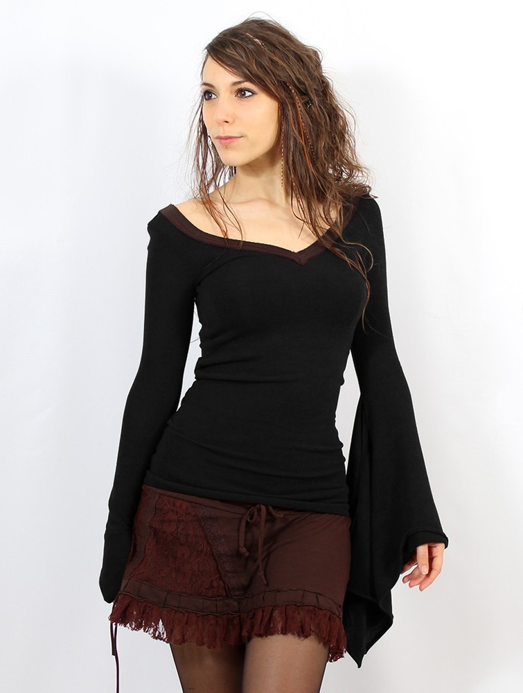 Black and brown Toonzshop Eo-kimö Flared Sleeve Sweater Women Sweater | 93180ACUD