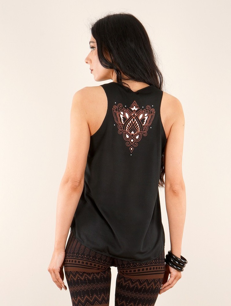 Black and brown Toonzshop Talah Printed Tank Top Women Tank Top | 87941SWGO