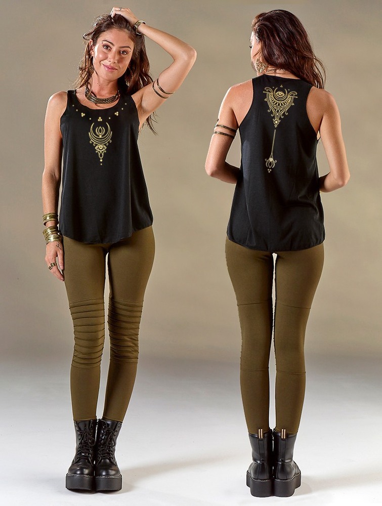 Black and gold Toonzshop Alruwhani Printed Tank Top Women Tank Top | 61039WLCQ