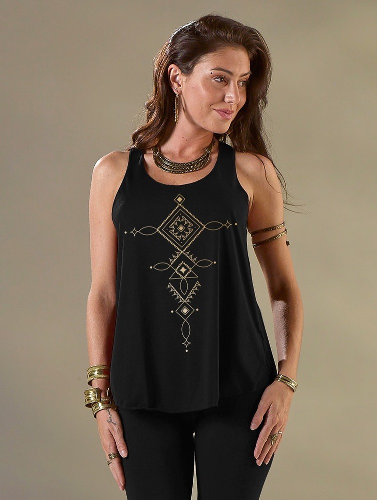 Black and gold Toonzshop Luunja Printed Tank Top Women Tank Top | 40519VGYP