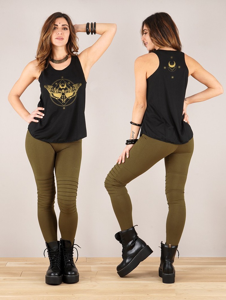 Black and gold Toonzshop Nightmoth Printed Tank Top Women Tank Top | 49301YWPU