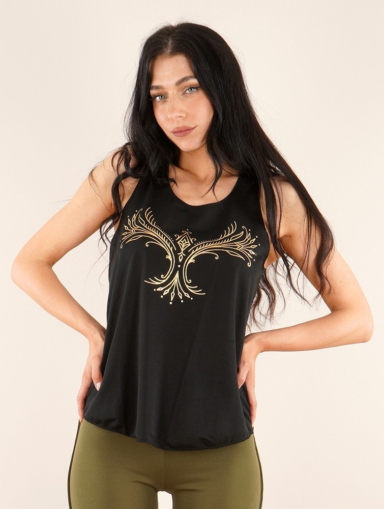 Black and gold Toonzshop Vinga Printed Tank Top Women Tank Top | 06354RYXV