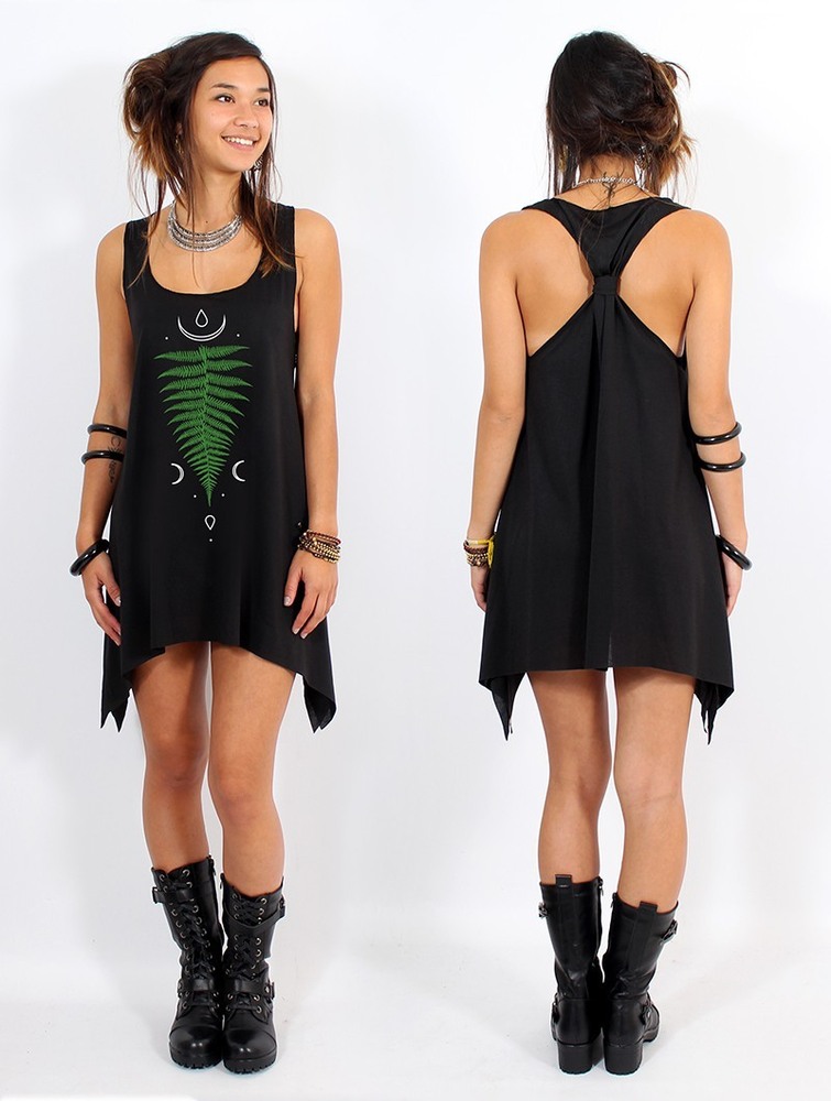 Black and green Toonzshop Shartiva Printed Knotted Sleeveless Tunic Women Tops | 21089KQIG