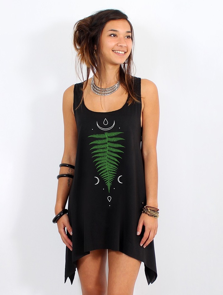 Black and green Toonzshop Shartiva Printed Knotted Sleeveless Tunic Women Tops | 21089KQIG