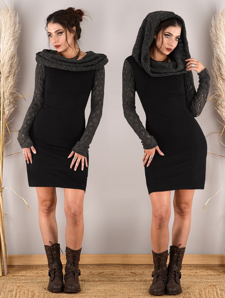 Black and grey Toonzshop Atmäa Crochet Long Sleeved Dress Women Dress | 10572BZGC