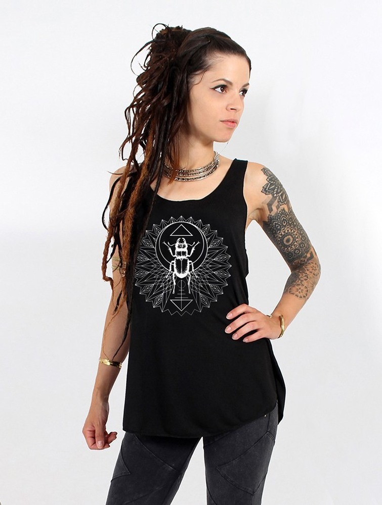 Black and silver Toonzshop Geometric Scarab Printed Tank Top Women Tank Top | 57304OGFK