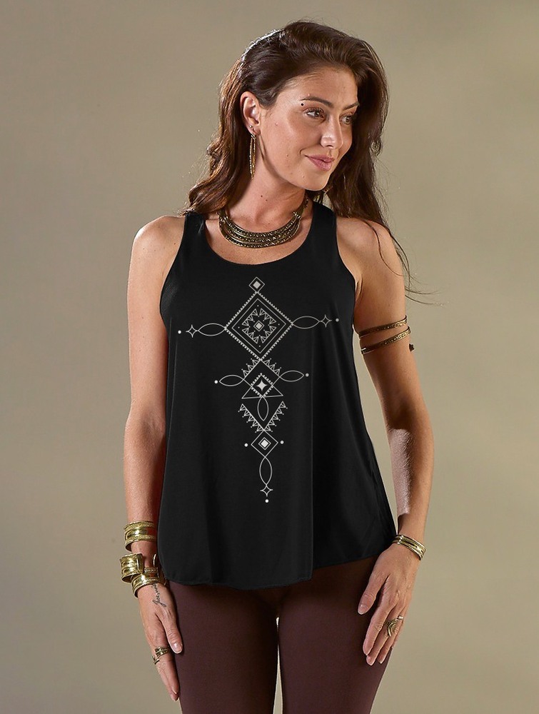 Black and silver Toonzshop Luunja Printed Tank Top Women Tank Top | 07862EFUB