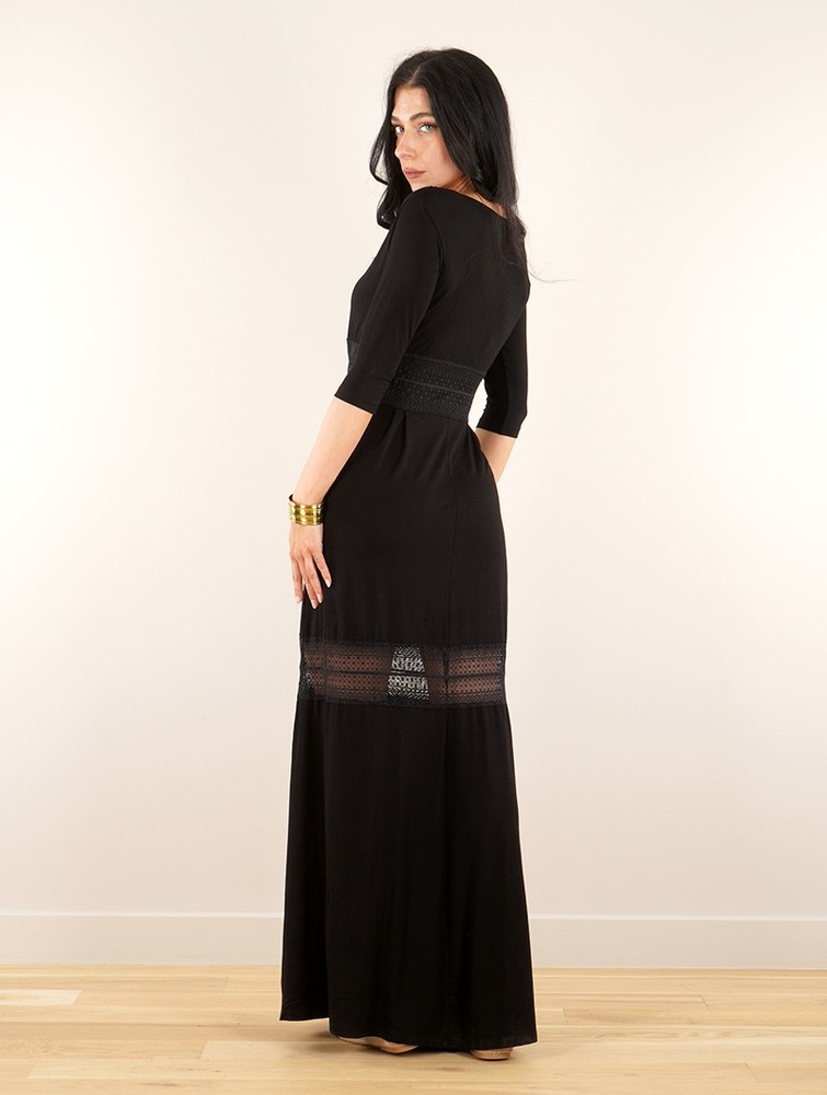 Black with black lace Toonzshop Heldaria Buttoned Long Dress Women Dress | 26893SFZQ