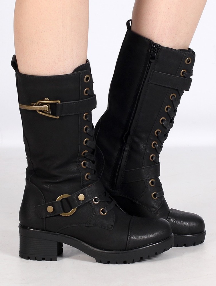 Black with gold accessories Toonzshop Dezba High Boots Women Boots | 94851ANGP