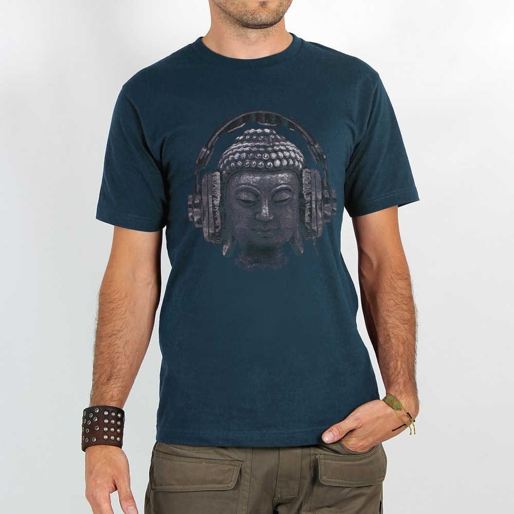 Blue Toonzshop Headphone Bouddha Printed Short Sleeve T-shirt Men T-Shirt | 79683ZYFB