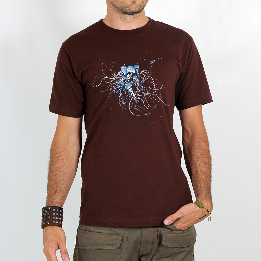 Brown Toonzshop Jellyfish Printed Short Sleeve T-shirt Men T-Shirt | 27481ZRME