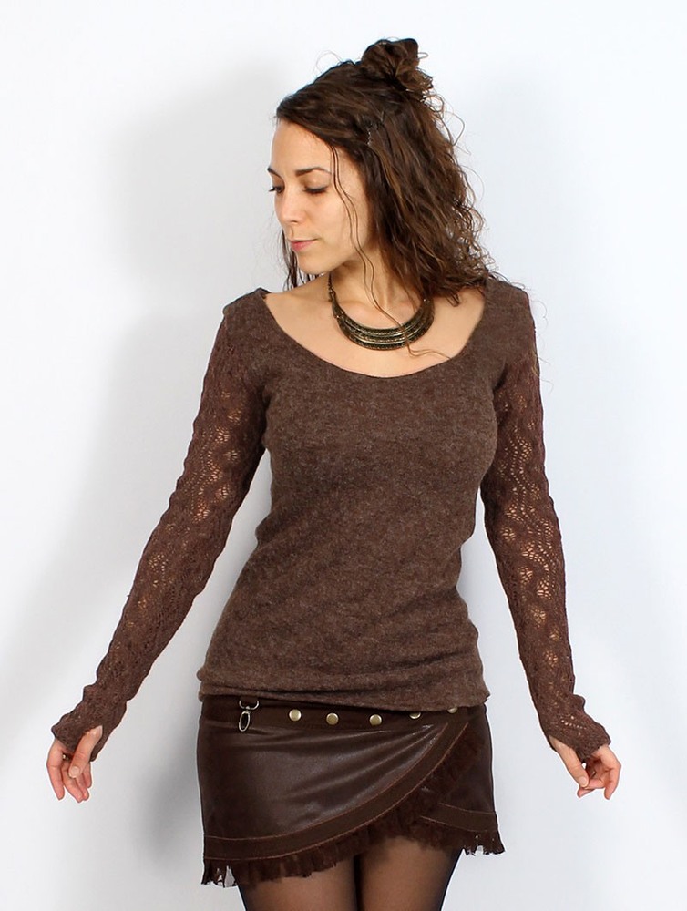 Brown Toonzshop Oroshï Crochet Sleeve Sweater Women Sweater | 36584NFJZ