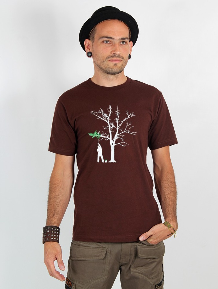 Brown Toonzshop Painting Tree Printed Short Sleeve T-shirt Men T-Shirt | 65309BHAO