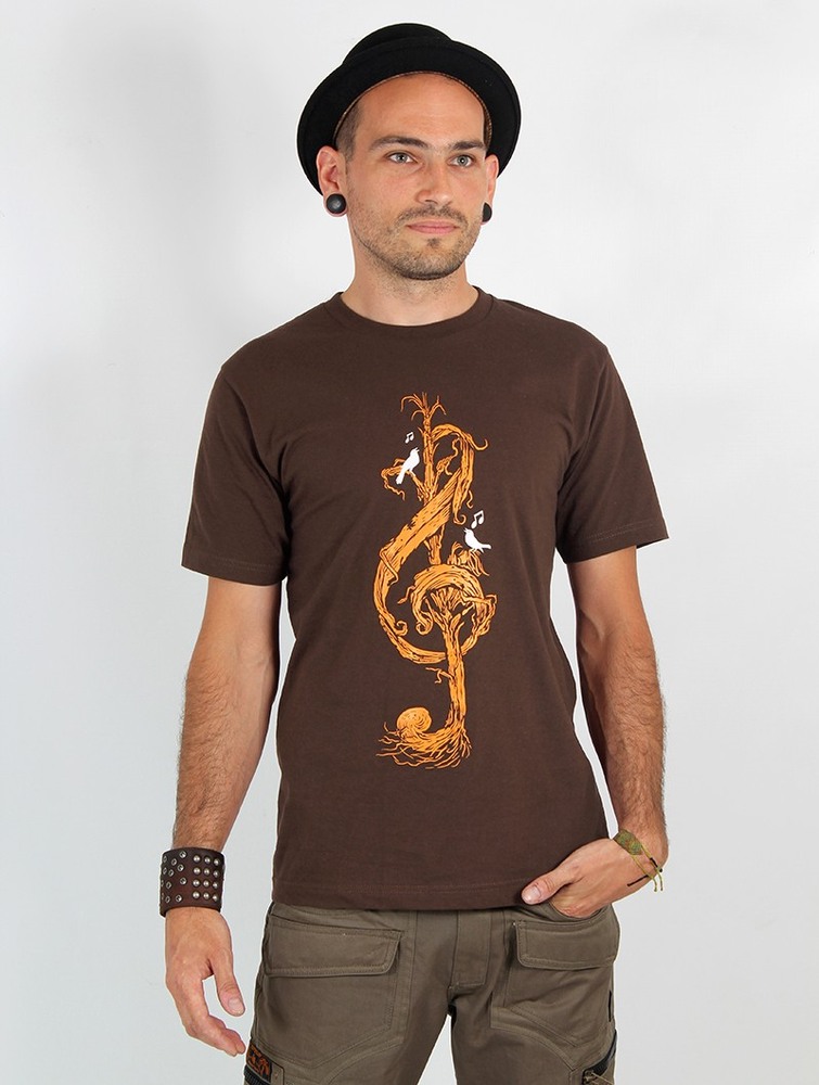 Brown Toonzshop Vegetal Treble Clef Printed Short Sleeve T-shirt Men T-Shirt | 18540WRYA