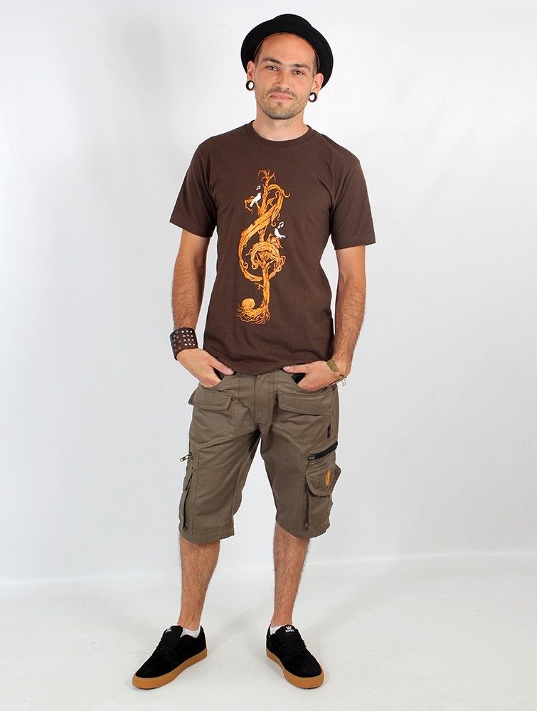 Brown Toonzshop Vegetal Treble Clef Printed Short Sleeve T-shirt Men T-Shirt | 18540WRYA