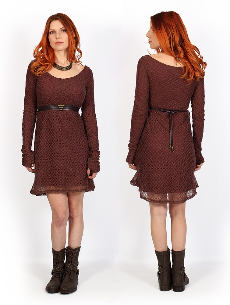 Brown & wine Toonzshop Alchemÿa Crochet Lining Dress Women Dress | 95807EGVB