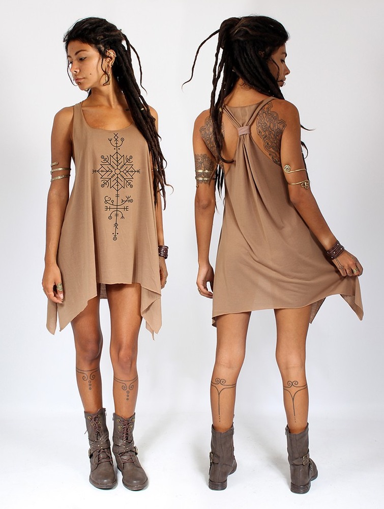 Brown and black Toonzshop Freyja Printed Knotted Sleeveless Tunic Women Tops | 42318MUNP