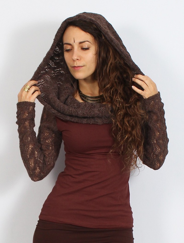 Brown and sienna Toonzshop Atmäa Crochet Long Sleeve Top Women Tops | 89734YMAI