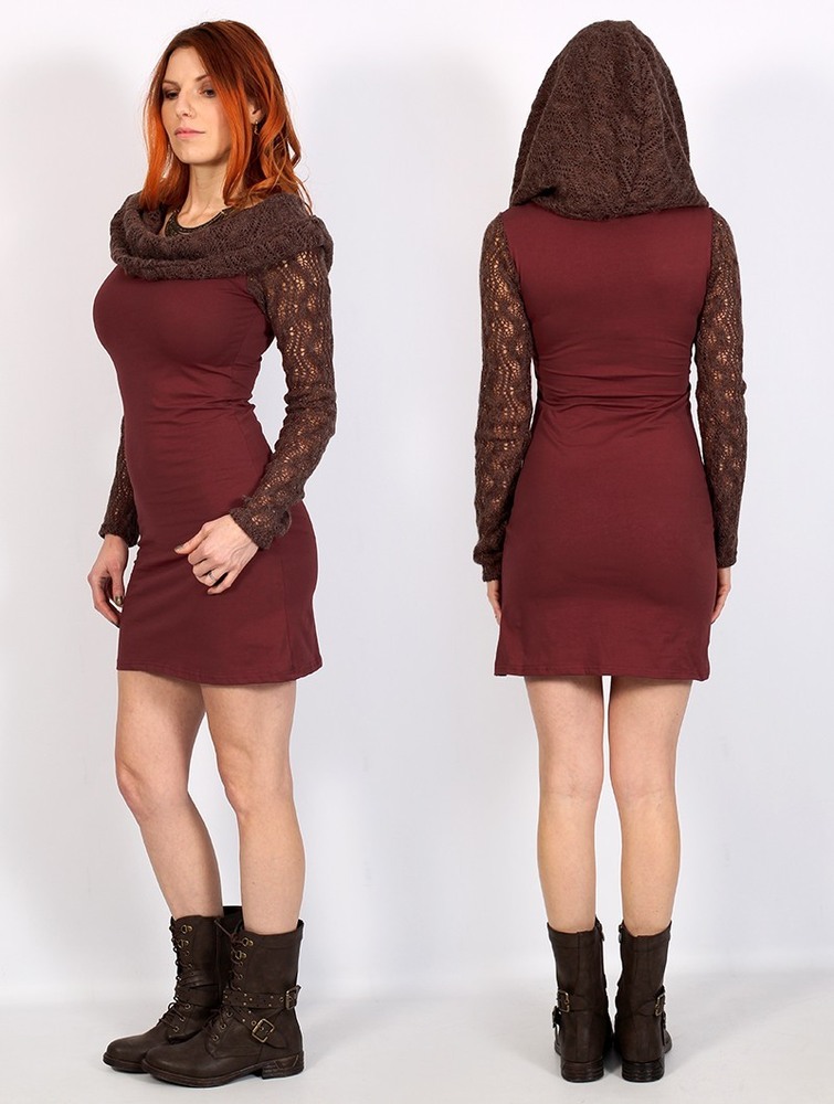 Brown and sienna Toonzshop Atmäa Crochet Long Sleeved Dress Women Dress | 21735AFNX