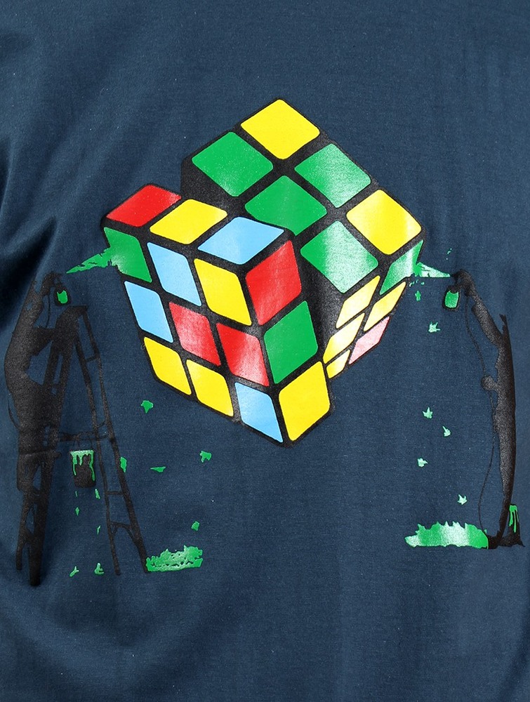 Dark blue Toonzshop Rubik's Cube Graffiti Printed Short Sleeve T-shirt Men T-Shirt | 76918LPQA