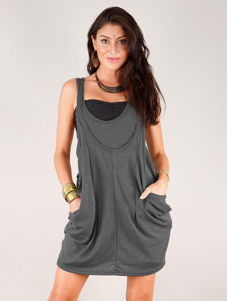 Dark grey Toonzshop Palani Sleeveless Tunic Women Tops | 69075LRXV