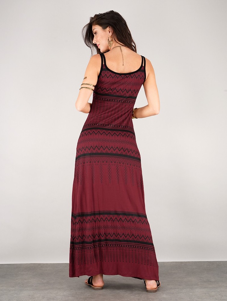 Dark red Toonzshop Electra Aztec Printed Long Split Strappy Dress Women Dress | 75498BINK