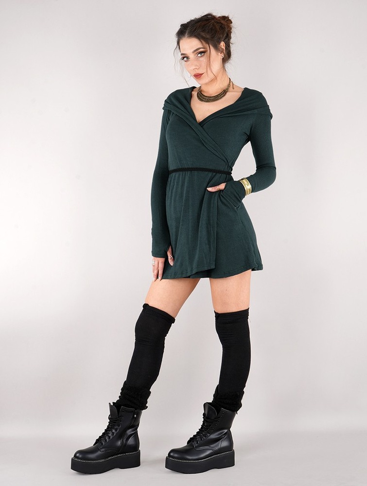 Dark teal Toonzshop Dark Wrap Sweater Dress Women Dress | 98517RHKX