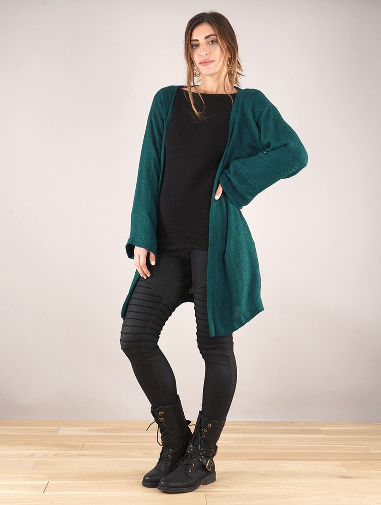 Dark teal Toonzshop Earwen Knitted Long Jacket Women Jackets | 18596CBXG