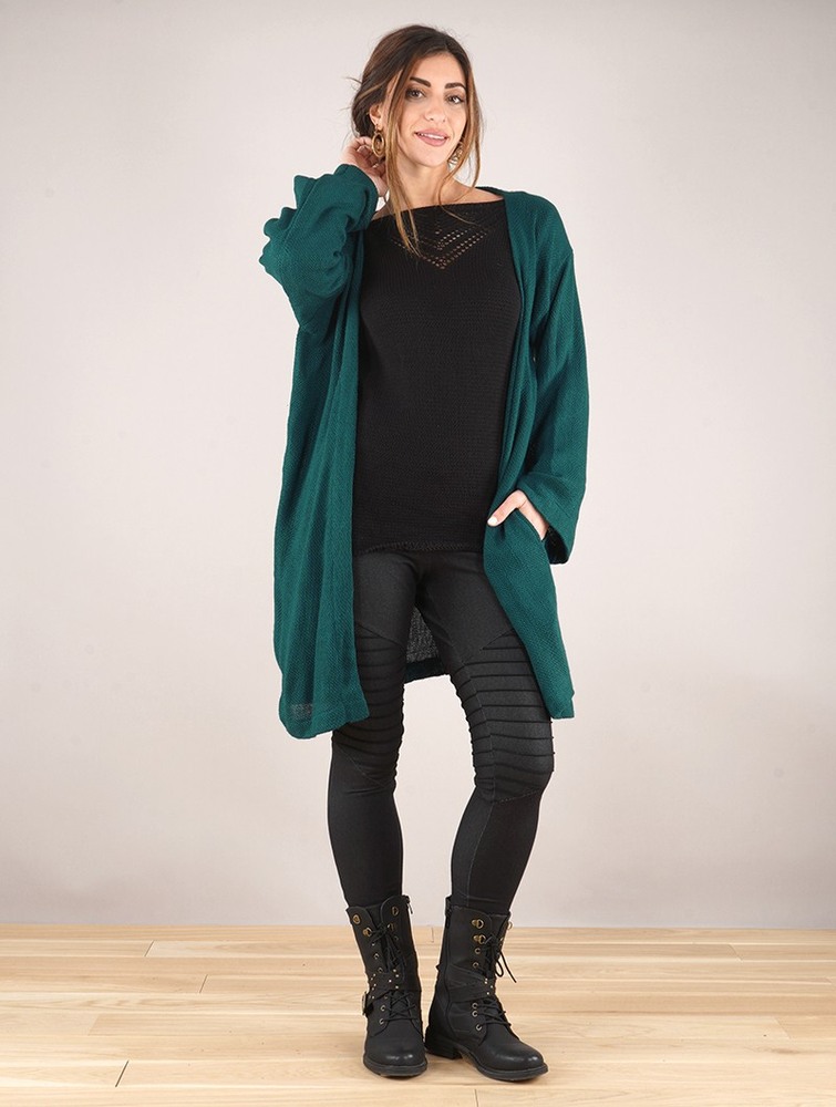 Dark teal Toonzshop Earwen Knitted Long Jacket Women Jackets | 18596CBXG