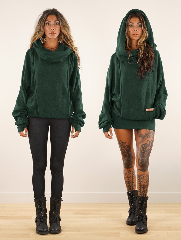 Dark teal Toonzshop Helixx Retractable Hooded Long Sweater Women Sweater | 94137UAKI