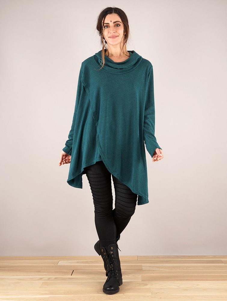 Dark teal Toonzshop Inika Poncho Pullover Women Pullover | 08543BMZO