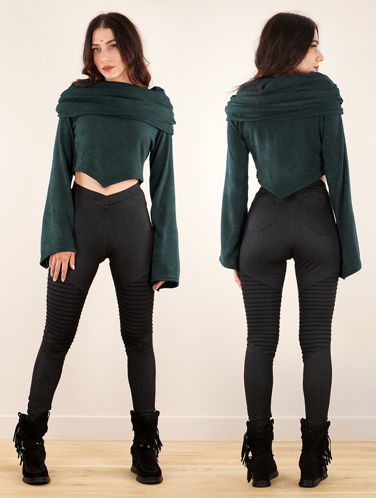 Dark teal blue Toonzshop Obsidian Flared Sleeve Crop Sweater Women Sweater | 57608XDSM