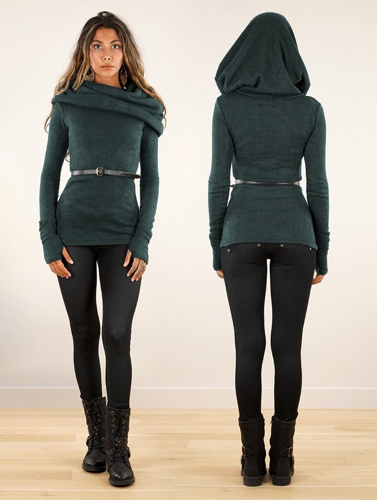 Darkteal Toonzshop Mantra Big Collar Sweater Women Sweater | 62719LOJQ