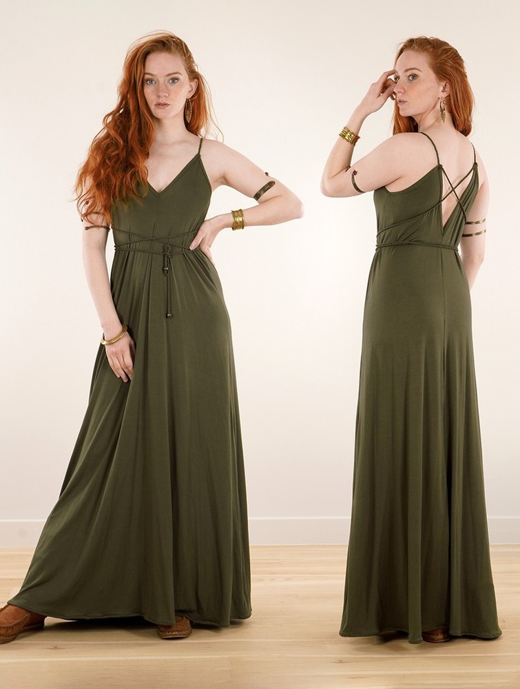 Khaki Toonzshop Lazüli Loose And Reversible Strappy Long Dress Women Dress | 35812BTSP