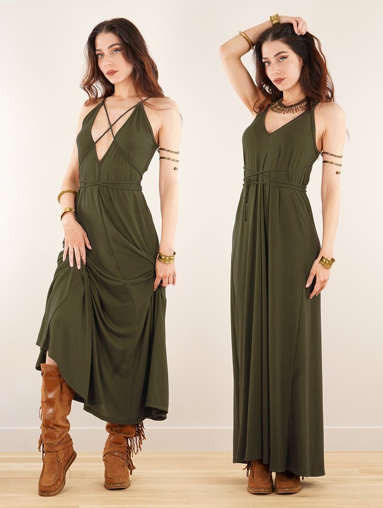 Khaki Toonzshop Lazüli Loose And Reversible Strappy Long Dress Women Dress | 35812BTSP