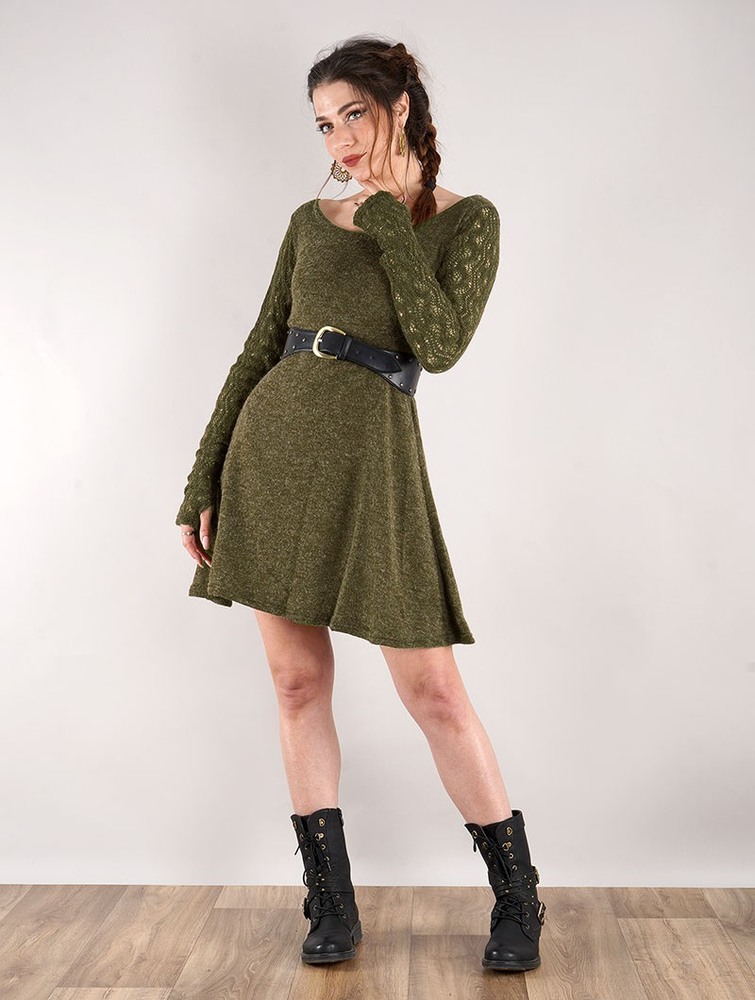 Khaki Toonzshop Oroshï Crochet Sleeve Sweater Dress Women Dress | 26045MTCL