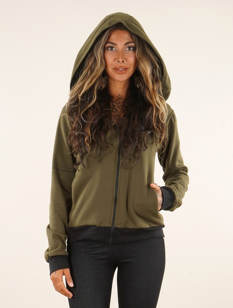 Khaki Toonzshop Vidar Zohraa Zipped Hoodie Women Hoodie | 30584MOCG