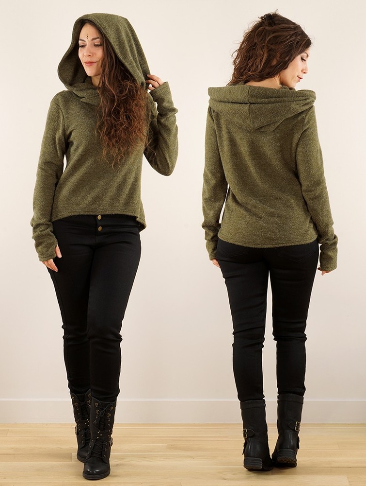 Khaki green Toonzshop Oxymöre Mini Hoodie Women Hoodie | 43190GNKB