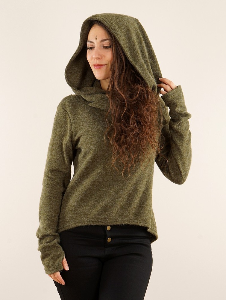 Khaki green Toonzshop Oxymöre Mini Hoodie Women Hoodie | 43190GNKB