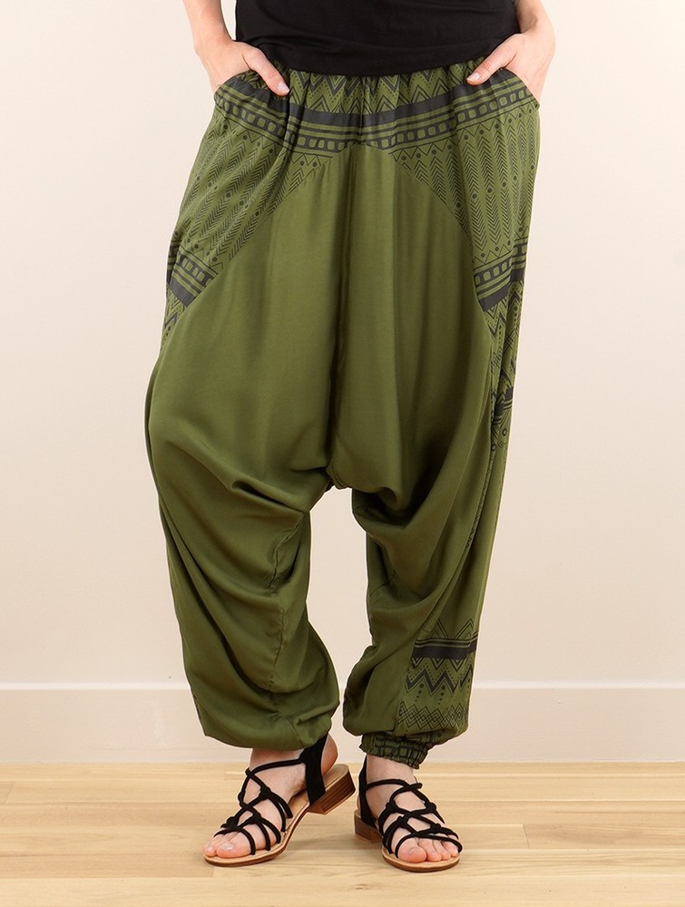 Khaki with black prints Toonzshop Ginie Aztec Light Harem Pants Women Pants | 46793ILVS