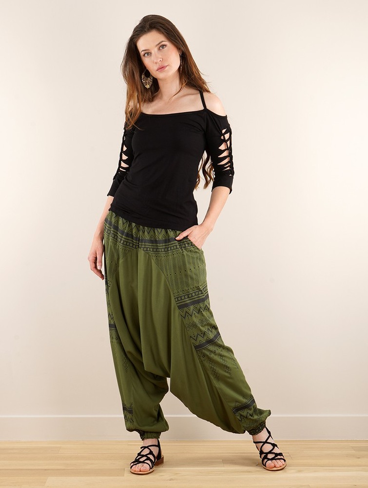 Khaki with black prints Toonzshop Ginie Aztec Light Harem Pants Women Pants | 46793ILVS