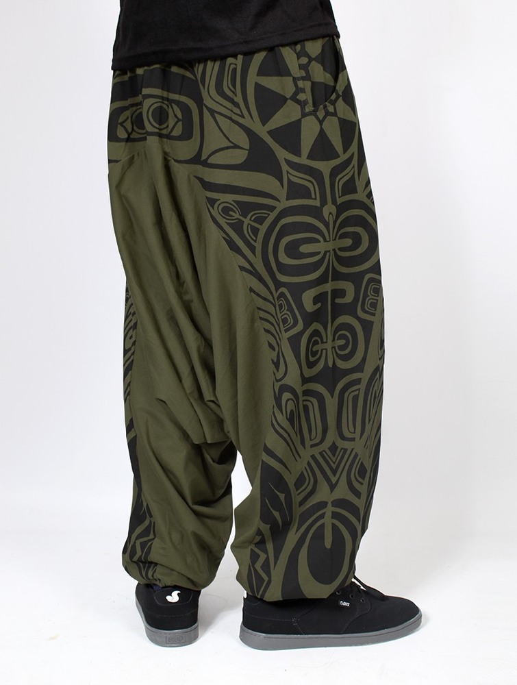 Light Army green and black Toonzshop Jinn Aladin Haida Gender Neutral Harem Pants Men Pants | 72485XVNW