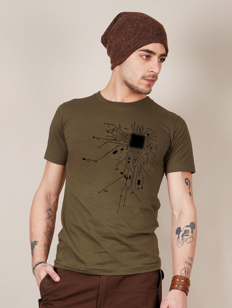 Light army green Toonzshop Electrosystem Printed Short Sleeve T-shirt Men T-Shirt | 01247YZBD