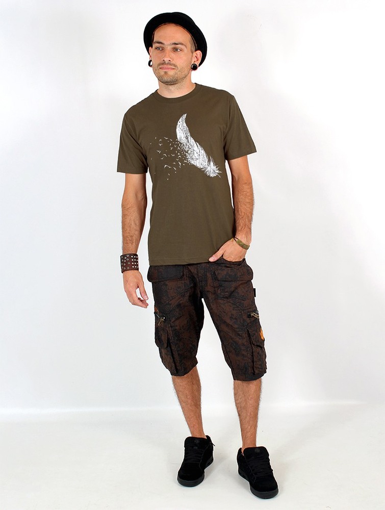 Light army green Toonzshop Feather Printed Short Sleeve T-shirt Men T-Shirt | 67190CVNW