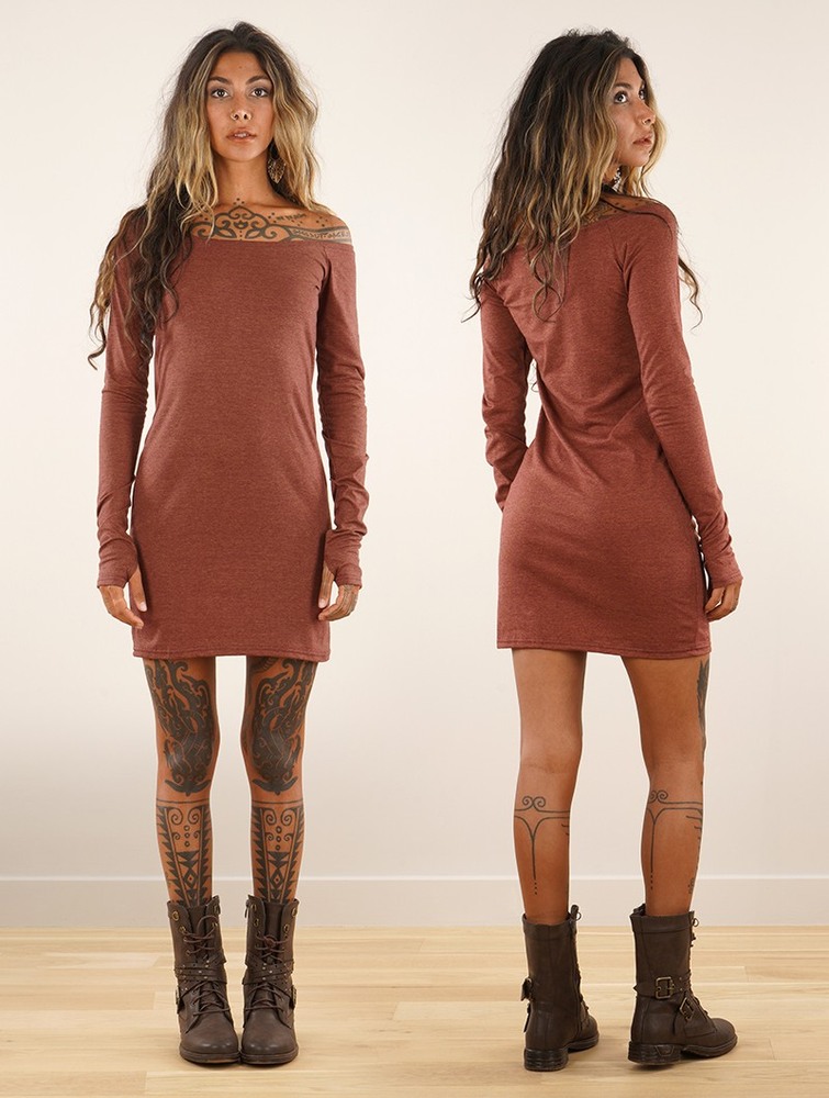 Mottled sienna Toonzshop Saädiya Long Sleeve Short Dress Women Dress | 19305LTEW