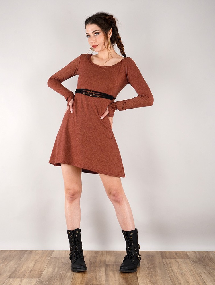 Mottled sienna Toonzshop Ysïaa Long Sleeve Dress Women Dress | 02378CMIF