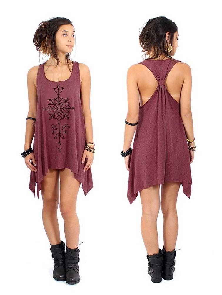 Mottled wine and black Toonzshop Freyja Printed Knotted Sleeveless Tunic Women Tops | 27098ADVP